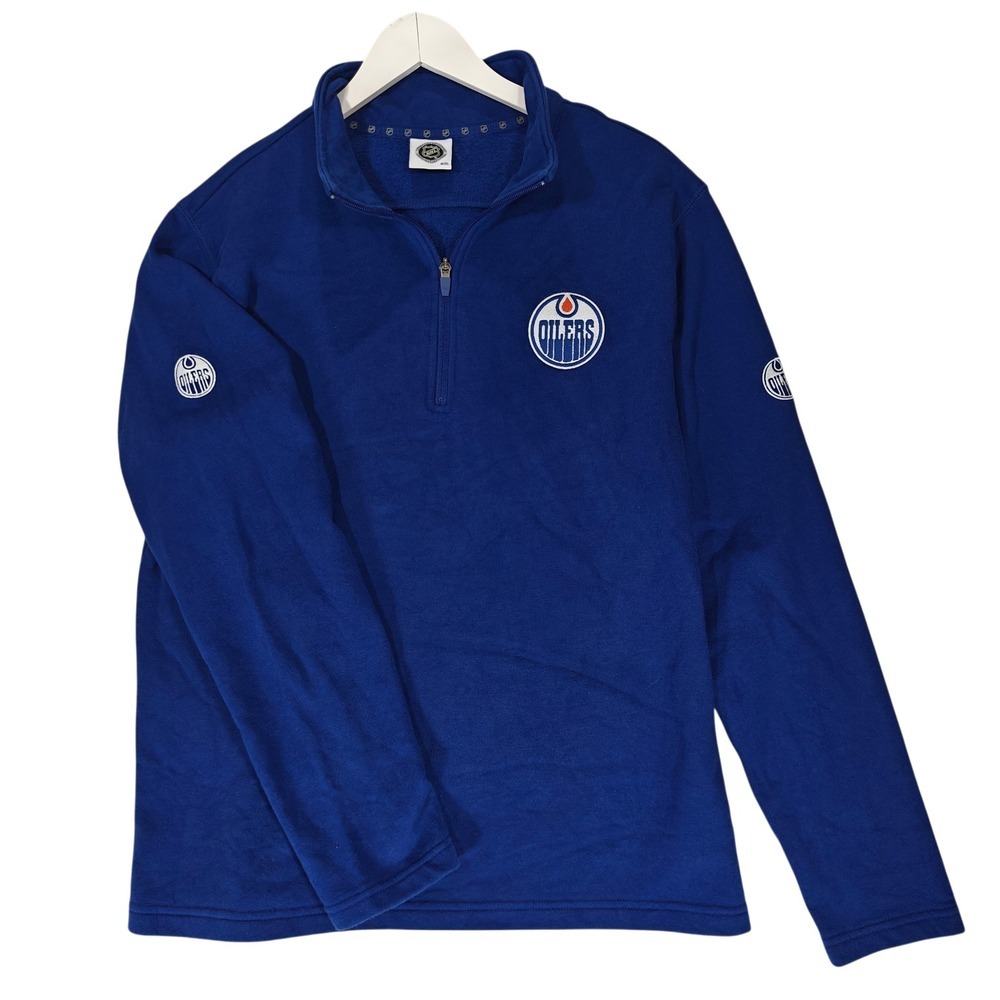 NHL Edmonton Oilers Quarter Zip Fleece Pullover Blue Mens Medium 1803894 - Picture 3 of 9